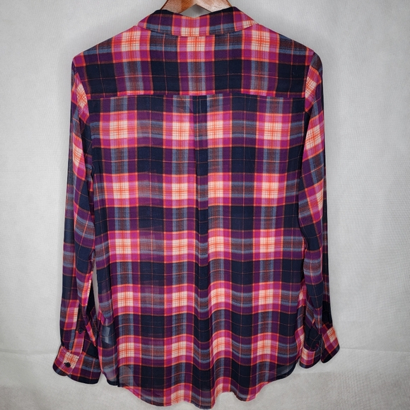 Banana Republic Factory Button-up Shirt Sheer Pink Blue Plaid Long Sleeve Preppy - Picture 4 of 12